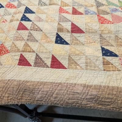Multi-Color Patchwork Quilt With Light & Dark Small Triangular Blocks 85 x 75 Inches #8