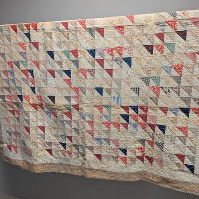Multi-Color Patchwork Quilt With Light & Dark Small Triangular Blocks 85 x 75 Inches #8