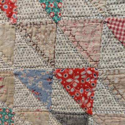 Multi-Color Patchwork Quilt With Light & Dark Small Triangular Blocks 85 x 75 Inches #8