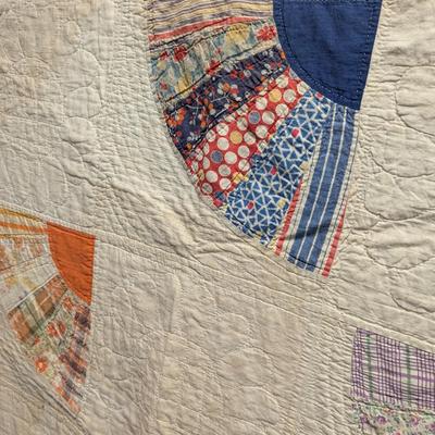 Ca. 1930-31 Patchwork Fan Design Quilt With Calico Pieces 84 x 69 Inches #9