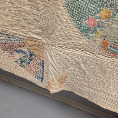 Ca. 1930-31 Patchwork Fan Design Quilt With Calico Pieces 84 x 69 Inches #9