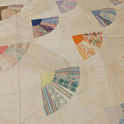 Ca. 1930-31 Patchwork Fan Design Quilt With Calico Pieces 84 x 69 Inches #9