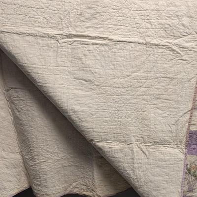 Lavender & White Patchwork Quilt With Embroidered Baskets Of Flowers 90 x 76 Inches #10