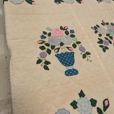Ca. 1937-39 Applique Floral Design Quilt. Blue Flowers With Dark Green Leaves 92 x 75 Inches #13