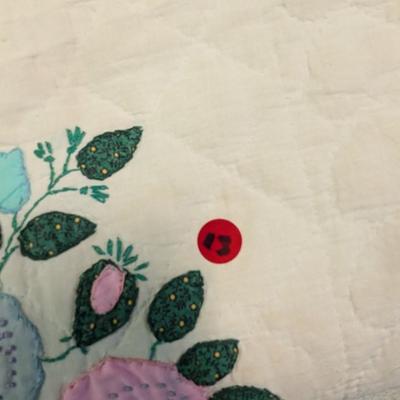 Ca. 1937-39 Applique Floral Design Quilt. Blue Flowers With Dark Green Leaves 92 x 75 Inches #13