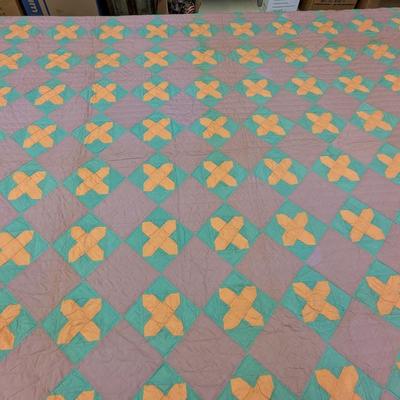 Water Wheel In Pink Lavender Yellow & Green On A White Background Quilt. 86 x 72 Inches #14
