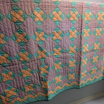Water Wheel In Pink Lavender Yellow & Green On A White Background Quilt. 86 x 72 Inches #14