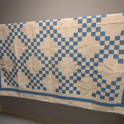 Ca. 1914-17 Blue & White Irish Chain Design Quilt With 2 Inch Blue Border 80 x 79 Inches #15