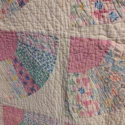 Ca. 1930-31 Patchwork Fan Design Quilt With Calico Pieces Creating The Pattern Of Open Fans 84 x 73 Inches #16