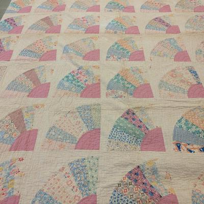 Ca. 1930-31 Patchwork Fan Design Quilt With Calico Pieces Creating The Pattern Of Open Fans 84 x 73 Inches #16