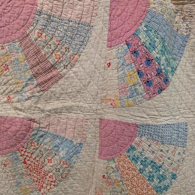 Ca. 1930-31 Patchwork Fan Design Quilt With Calico Pieces Creating The Pattern Of Open Fans 84 x 73 Inches #16