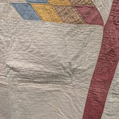 Lone Star Design Quilt With Calico & Pastel Diamonds 75 x 87 Inches #17