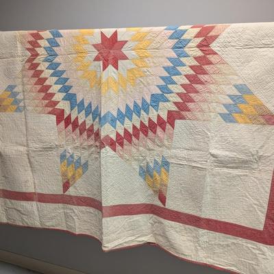 Lone Star Design Quilt With Calico & Pastel Diamonds 75 x 87 Inches #17