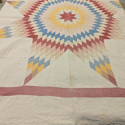Lone Star Design Quilt With Calico & Pastel Diamonds 75 x 87 Inches #17