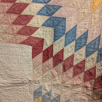 Lone Star Design Quilt With Calico & Pastel Diamonds 75 x 87 Inches #17