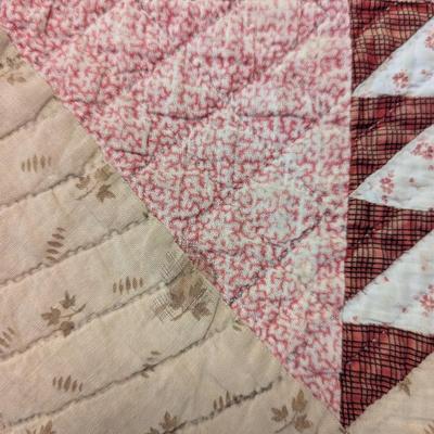 Ca. 1932 Tumbling Block Design Quilt In Two Shades Of Red Calico 78 x 60 #21