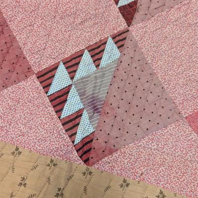 Ca. 1932 Tumbling Block Design Quilt In Two Shades Of Red Calico 78 x 60 #21