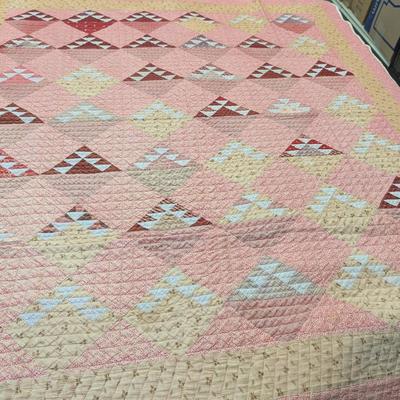 Ca. 1932 Tumbling Block Design Quilt In Two Shades Of Red Calico 78 x 60 #21
