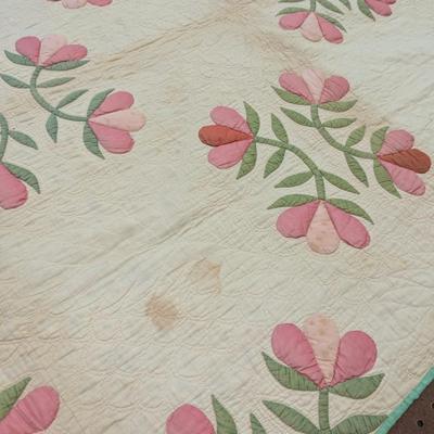 Ca. 1910 Floral Applique Runner In Light Green Pink Rose & Lavender 50 x 86 Inches #22