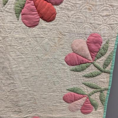 Ca. 1910 Floral Applique Runner In Light Green Pink Rose & Lavender 50 x 86 Inches #22