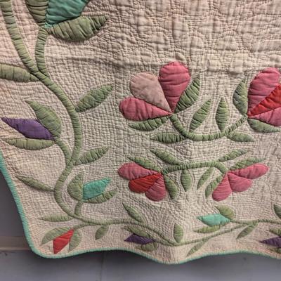 Ca. 1910 Floral Applique Runner In Light Green Pink Rose & Lavender 50 x 86 Inches #22
