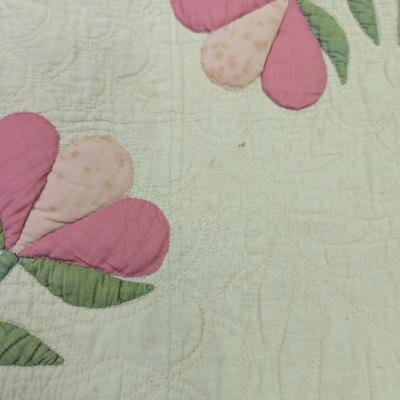 Ca. 1910 Floral Applique Runner In Light Green Pink Rose & Lavender 50 x 86 Inches #22