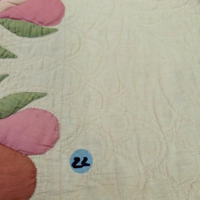 Ca. 1910 Floral Applique Runner In Light Green Pink Rose & Lavender 50 x 86 Inches #22