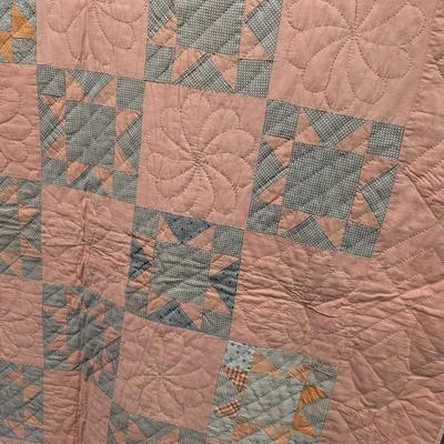 Ohio Star Patchwork Quilt Fancy Designs On Apricot Background 84 x 68 Inches #25