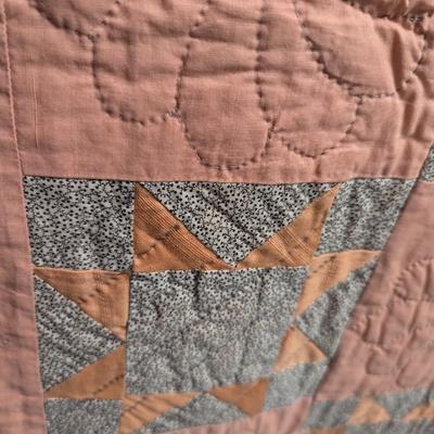 Ohio Star Patchwork Quilt Fancy Designs On Apricot Background 84 x 68 Inches #25