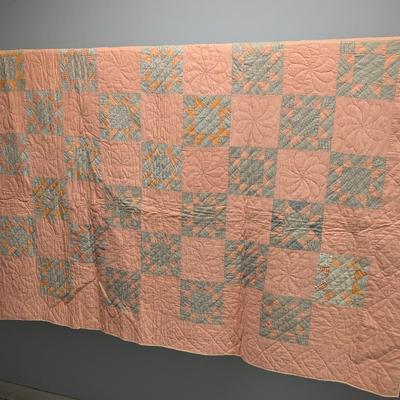Ohio Star Patchwork Quilt Fancy Designs On Apricot Background 84 x 68 Inches #25