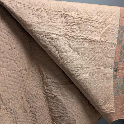 Ohio Star Patchwork Quilt Fancy Designs On Apricot Background 84 x 68 Inches #25