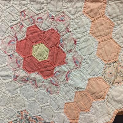 Ca. Early 1900's Grandmother's Flower Garden Patchwork Quilt 84 x 78 Inches #30
