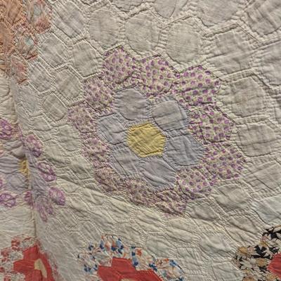 Ca. Early 1900's Grandmother's Flower Garden Patchwork Quilt 84 x 78 Inches #30