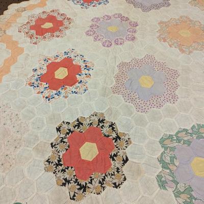 Ca. Early 1900's Grandmother's Flower Garden Patchwork Quilt 84 x 78 Inches #30