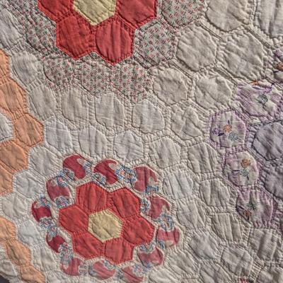 Ca. Early 1900's Grandmother's Flower Garden Patchwork Quilt 84 x 78 Inches #30