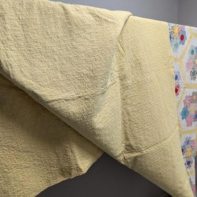 Ca. 1930 Grandmother's Flower Garden Quilt With Yellow Outline 92 x 82 Inches #32