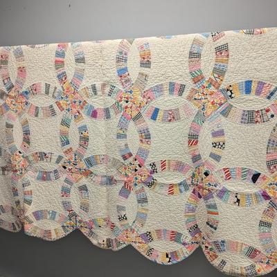 Ca 1905 Double Wedding Ring Design Patchwork Quilt 74 x 70 Inches #33