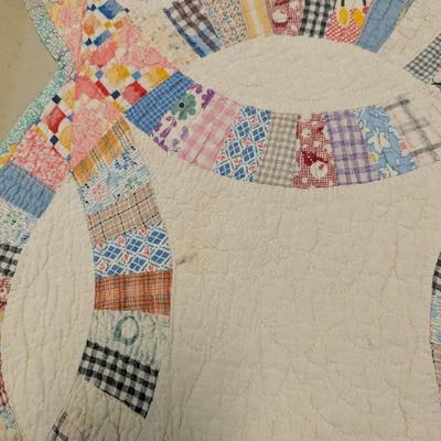 Ca 1905 Double Wedding Ring Design Patchwork Quilt 74 x 70 Inches #33