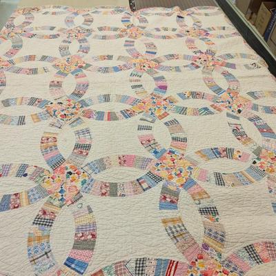 Ca 1905 Double Wedding Ring Design Patchwork Quilt 74 x 70 Inches #33