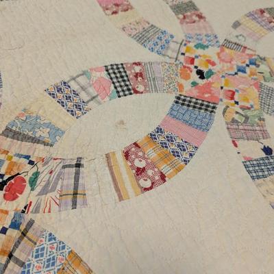 Ca 1905 Double Wedding Ring Design Patchwork Quilt 74 x 70 Inches #33