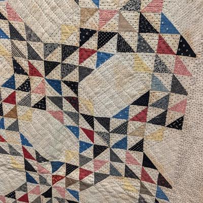Multi-Color Patchwork Quilt With Light & Dark Small Triangular Blocks 72 1/2 x 84 Inches #37