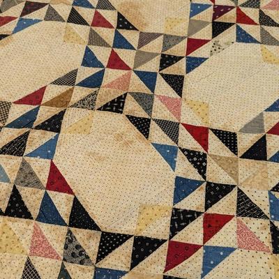 Multi-Color Patchwork Quilt With Light & Dark Small Triangular Blocks 72 1/2 x 84 Inches #37