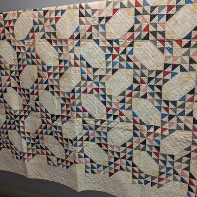 Multi-Color Patchwork Quilt With Light & Dark Small Triangular Blocks 72 1/2 x 84 Inches #37