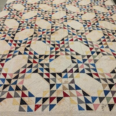 Multi-Color Patchwork Quilt With Light & Dark Small Triangular Blocks 72 1/2 x 84 Inches #37