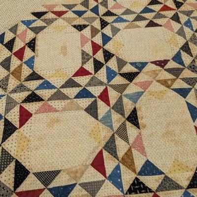 Multi-Color Patchwork Quilt With Light & Dark Small Triangular Blocks 72 1/2 x 84 Inches #37
