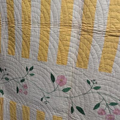 Ca. 1893 Embroidered Quilt Two Rows Of Embroidered Flowers Buds Stems & Leaves 86 x 80 Inches #38