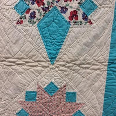 Ca. 1950 Cornucopia Design Quilt With Blocks Set Diagonally 75 x 90 Inches #39