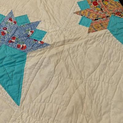 Ca. 1950 Cornucopia Design Quilt With Blocks Set Diagonally 75 x 90 Inches #39