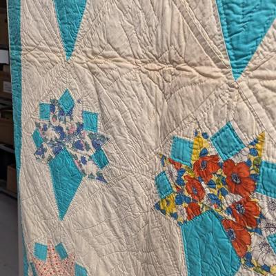 Ca. 1950 Cornucopia Design Quilt With Blocks Set Diagonally 75 x 90 Inches #39