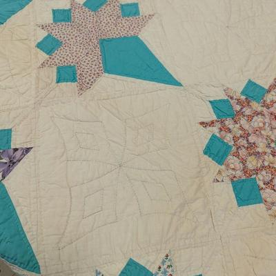 Ca. 1950 Cornucopia Design Quilt With Blocks Set Diagonally 75 x 90 Inches #39